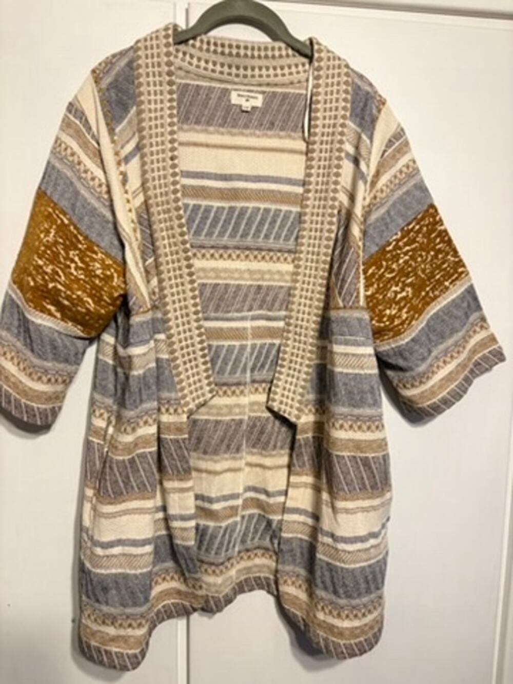 World Market ruana shawl sweater tan stripe S/M